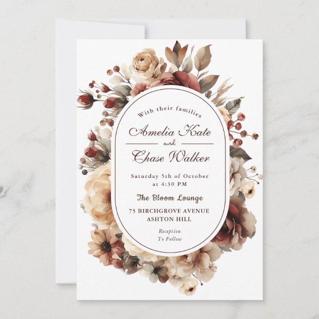 Invitación Boda de marco floral bohemio moderno (Anverso)
