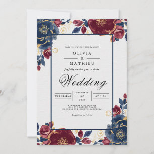 Invitación Boda de Marco Floral Burgundy Profundo