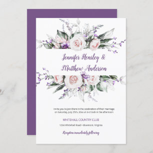 Invitación Boda de marco floral color de agua morado y Rubor 