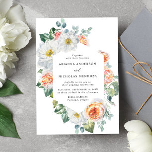 Invitación Boda de Marco Floral de Acuarela Melocotón y Blanc