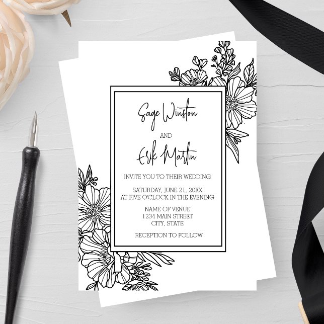 Invitación Boda de marco floral de flores silvestres (Subido por el creador)