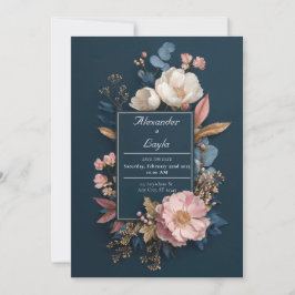 Invitación Boda de marco floral de la marina y Rubor
