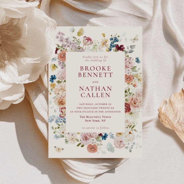 Invitación Boda de marco floral de mariposa romántica (Subido por el creador)