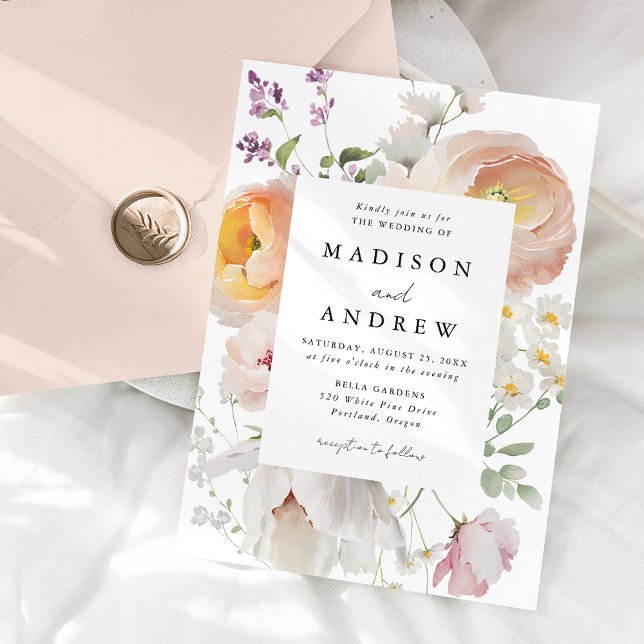 Invitación Boda de marco floral de muelle delgado (Subido por el creador)