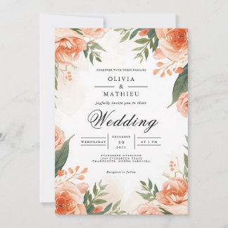 Invitación Boda de marco floral de Rubor Coral