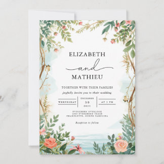 Invitación Boda de marco floral de vegetación exuberante