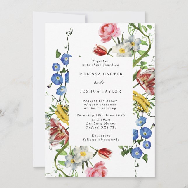 Invitación Boda de marco floral de vida fija en negrita (Anverso)