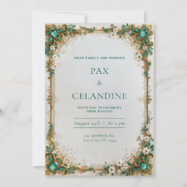 Invitación Boda de Marco Floral Dorado Joya Esmeralda