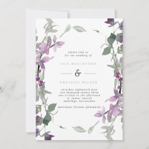 Invitación Boda de marco floral laminado y púrpura