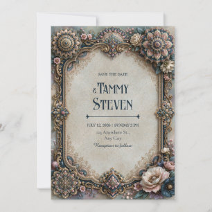 Invitación Boda de Marco Floral Mandala Verde Grisáceo