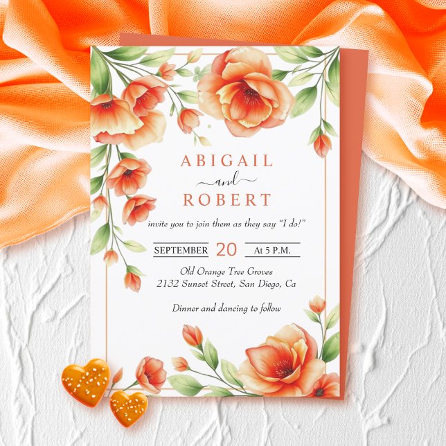 Invitación Boda de marco floral naranja Verona sunset (Subido por el creador)