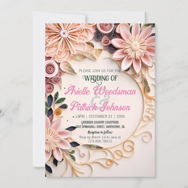 Invitación Boda de marco floral para pastel Quill de papel pe (Anverso)