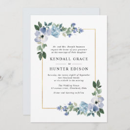 Invitación boda de marco floral pintado de azul y verde