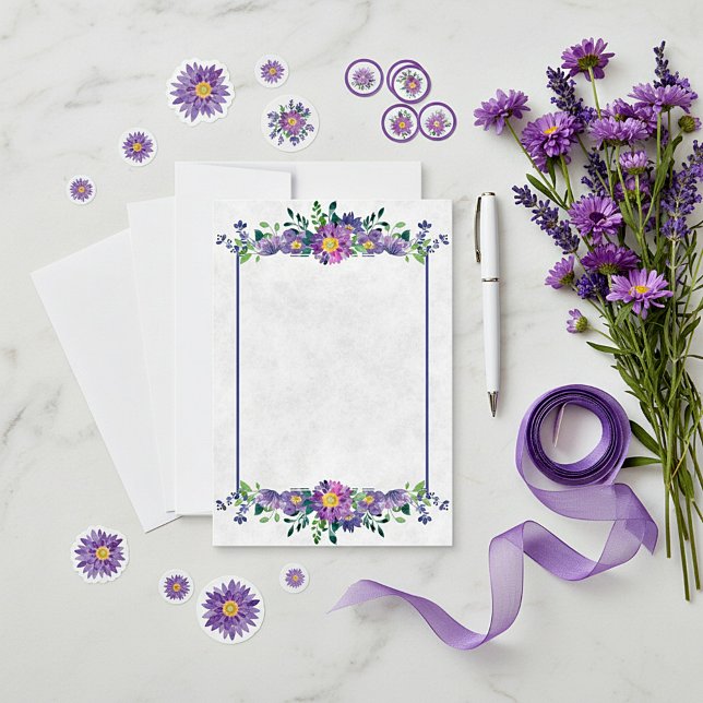 Invitación Boda de marco floral púrpura en blanco (Subido por el creador)