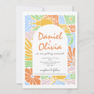 Invitación Boda de marco floral retro colorido