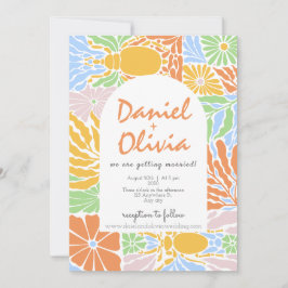 Invitación Boda de marco floral retro colorido