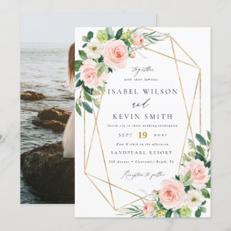 Invitación boda de marco floral Rubor geométrico