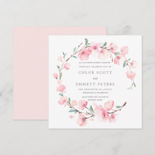 Invitación Boda de marco floral Rubor Pink Cherry Blossom