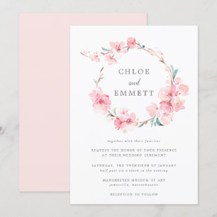 Invitación Boda de marco floral Rubor Pink Cherry Blossom