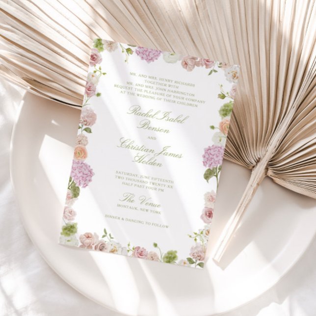 Invitación Boda de Marco Floral Verde Rosa (Subido por el creador)
