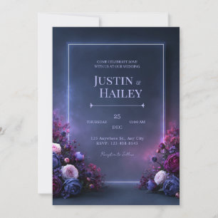 Invitación Boda de Marco Floral Violeta de Medianoche