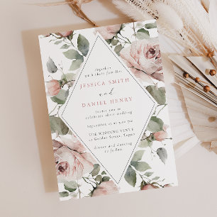 Invitación Boda de marco floral y sabio de Rubor