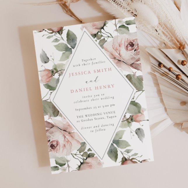 Invitación Boda de marco floral y sabio de Rubor (Subido por el creador)