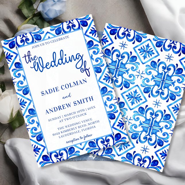Invitación Boda de marco fotográfico floral blanco y azul de  (Subido por el creador)