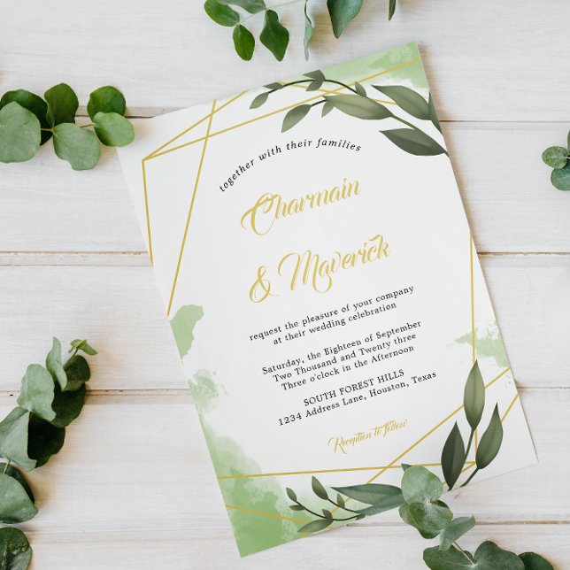Invitación Boda de marco geográfico de verde (Subido por el creador)