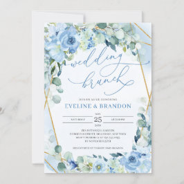 Invitación Boda de marco geométrico azul y dorado elegante