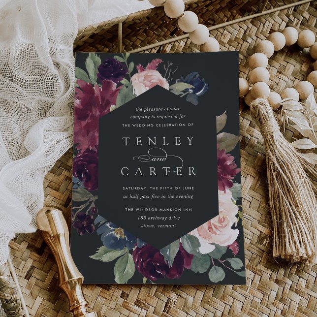 Invitación Boda de marco geométrico de caída de ciruela (Subido por el creador)