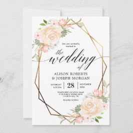 Invitación Boda de marco geométrico de color oro de color de 