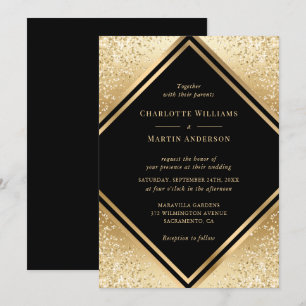 Invitación Boda De Marco Geométrico De Confetti De Oro Negro