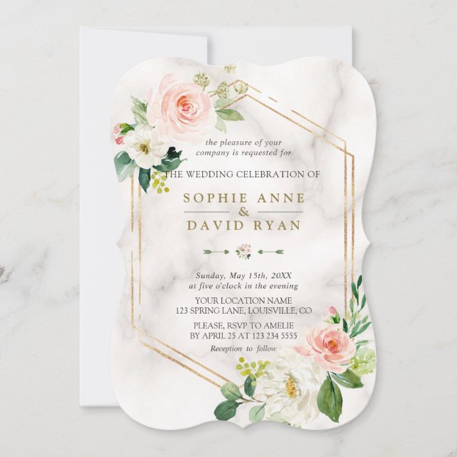 Invitación Boda de marco geométrico de crema Rubor de lujo (Anverso)