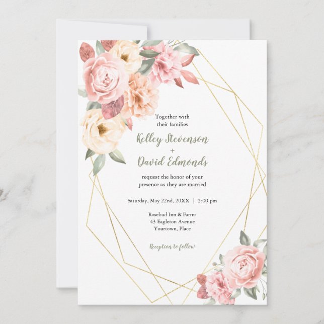 Invitación Boda de marco geométrico de esquina del Rosa (Anverso)