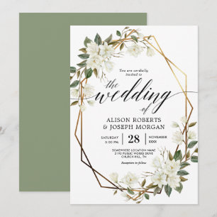 Invitación Boda de marco geométrico de oro de Magnolia