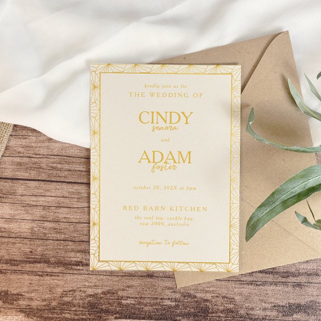 Invitación Boda de marco geométrico de oro moderno (Subido por el creador)