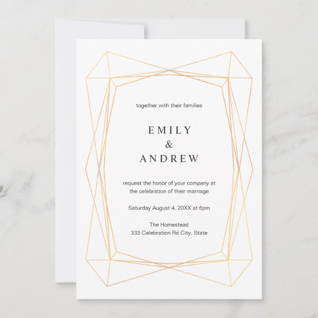 Invitación Boda de marco geométrico de oro simple y elegante (Anverso)