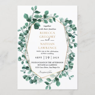 Invitación Boda de marco geométrico Eucalyptus Greenery Gold