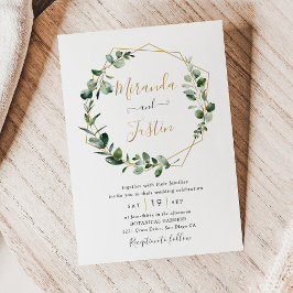 Invitación Boda de marco geométrico Eucalyptus Greenery Gold