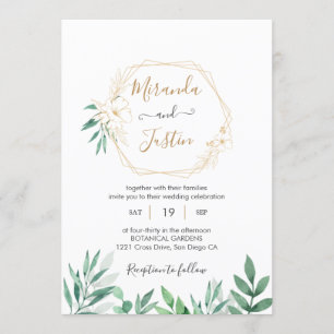 Invitación Boda de marco geométrico Eucalyptus Greenery Gold
