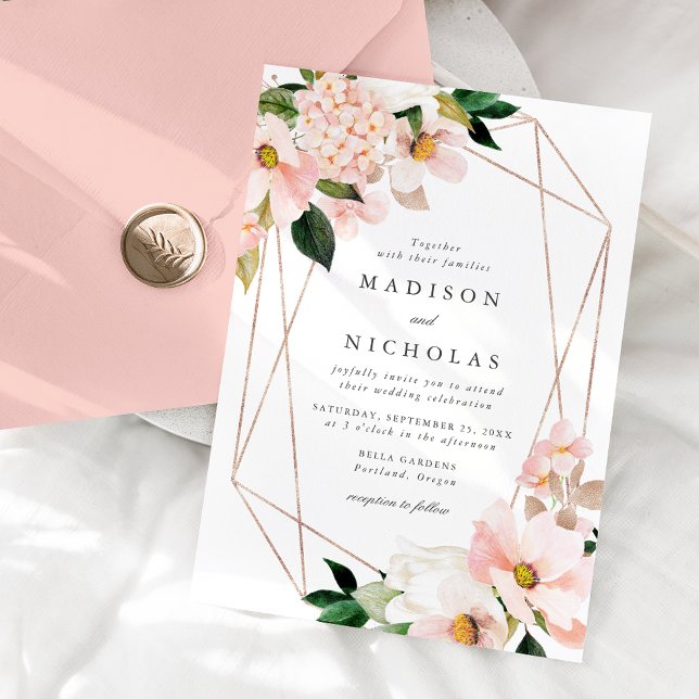 Invitación Boda de marco geométrico floral de Rubor de primav (Subido por el creador)