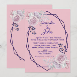 Invitación Boda de marco geométrico púrpura de peones rosados