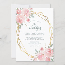 Invitación Boda de marco geométrico Rubor Floral Gold