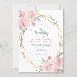 Invitación Boda de marco geométrico Rubor Floral Gold