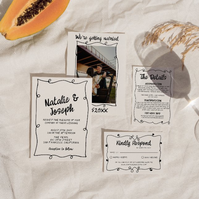 Invitación Boda de marco moderno exclusivo para retro-mano (Subido por el creador)