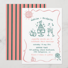 Invitación Boda de marco ondulado de banda ancha dibujado a m