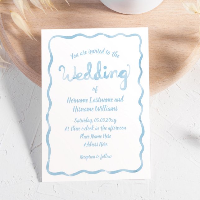 Invitación Boda de marco ondulado de onda azul brillante de m (Subido por el creador)