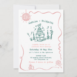 Invitación Boda de Marco Ondulado Garabato Dibujado a Mano Ca