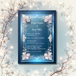 Invitación boda de marco ornamentado de art deco azul
